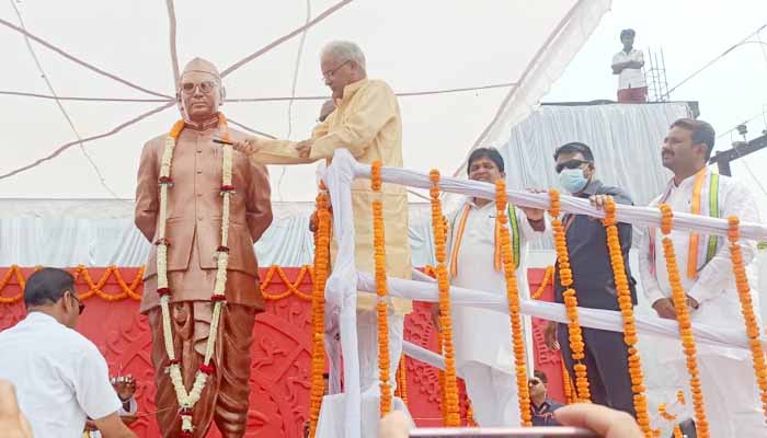 CM Baghel unveils 7 feet high life size statue of Dr Khubchand Baghel made of Ashta metal,
