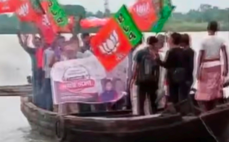 Ruckus Against Bengal CM: BJP workers reach Kolkata via river, pelt stones at police