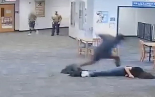 Beating the Teacher: Angry student beat the teacher with kicks and punches