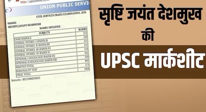 IAS Srushti Marksheet : View Marksheet of IAS Srushti Jayant Deshmukh- 10 CGPA in 10th-93% in 12th-Rank 5 in UPSC