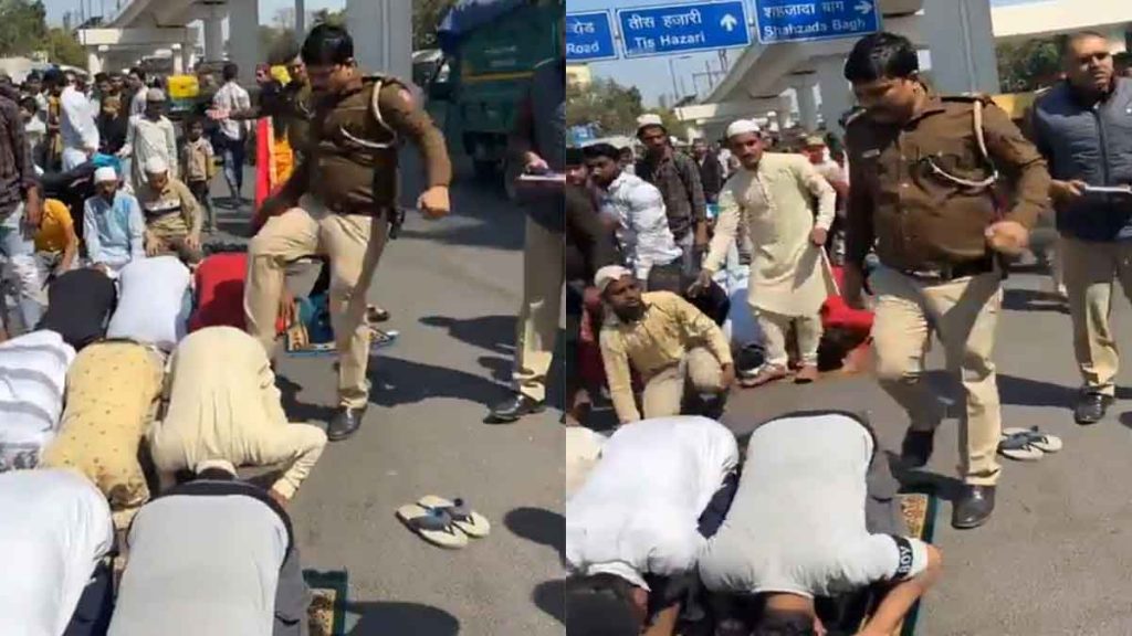 Policeman kicked youths who were offering Friday prayers…