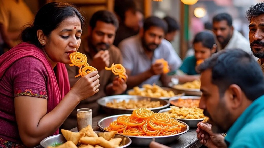 Now you have to tell how much oil and sugar is there in samosa and jalebi