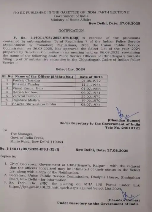 Chhattisgarh IPS Promotion