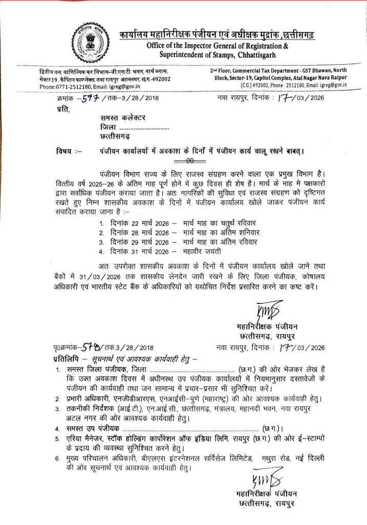 Raipur Registration Department Order