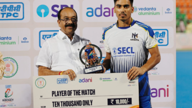 Nyaydhani Knights defeated Sanskardhani Strikers in the 5th match of the Chhattisgarh Hockey League.